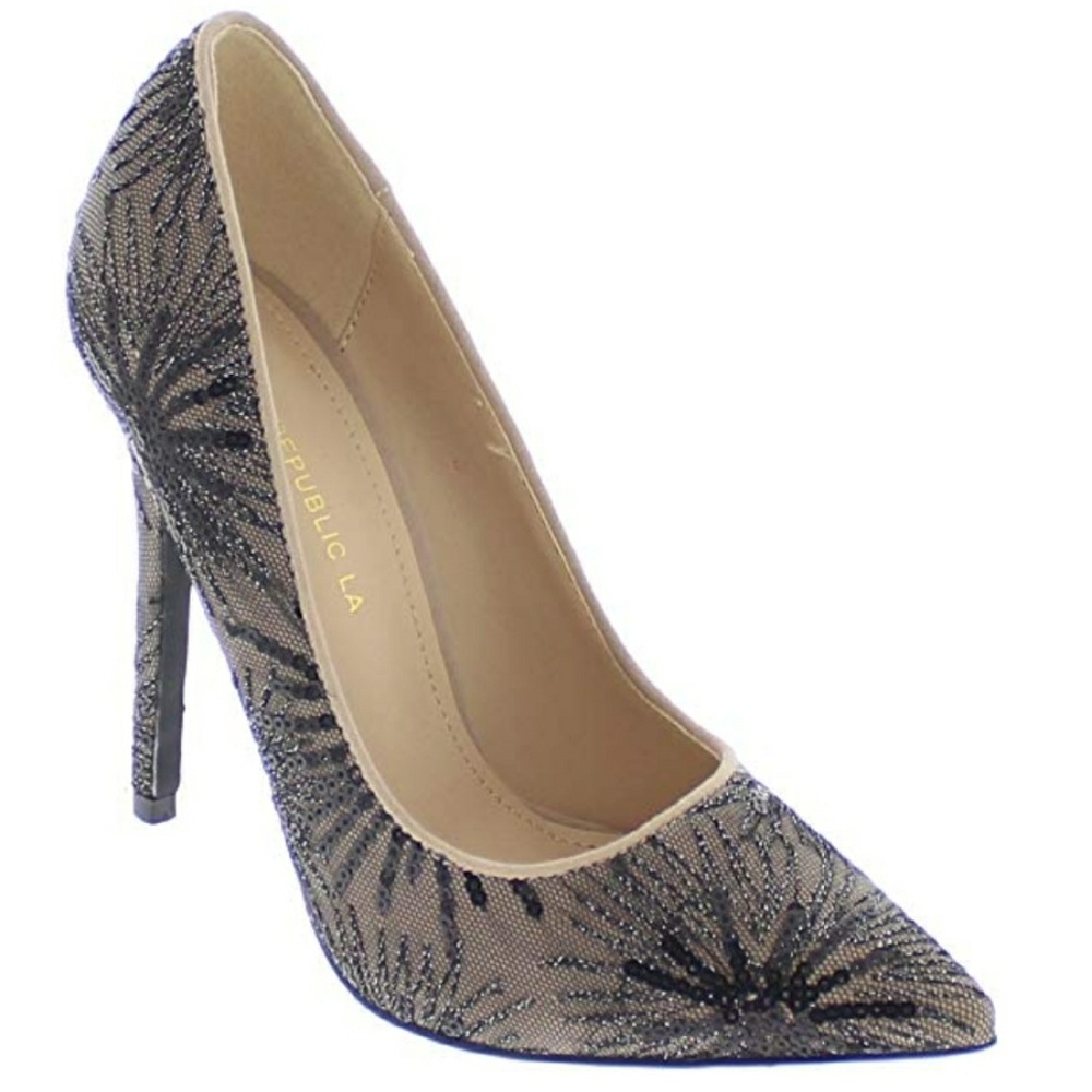 Ego- Black Sequin Design Pointy Toe Stilleto